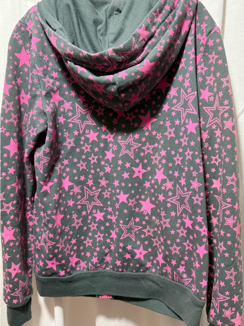 hoodiebuddie Star Print Zip Hoodie - Gray with Hot Pink Stars - Picture 5 of 5